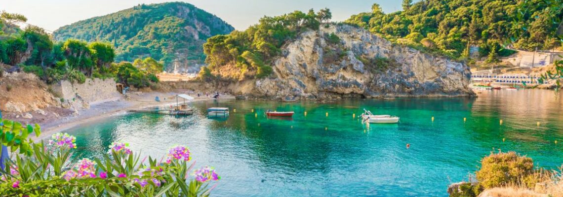 Paleokastritsa bay on Corfu island, Ionian archipelago, Greece; Shutterstock ID 1054856804; purchase_order: TUIC-22-0049; job: Destinationsmotive Dezember; client: TUI CRUISES; other:
