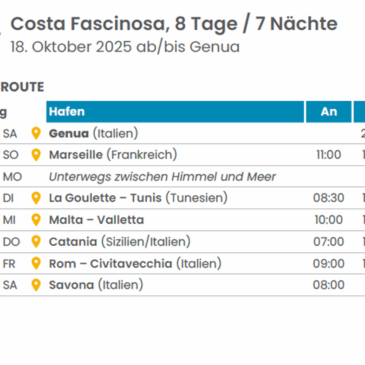 Route Schlager Spass Costa Kreuzfahrten